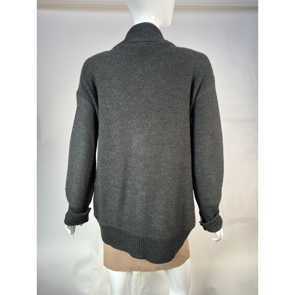Love Rocks Womens Large Gray Acrylic Shawl Collar Button Cardigan Sweater - Picture 14 of 16